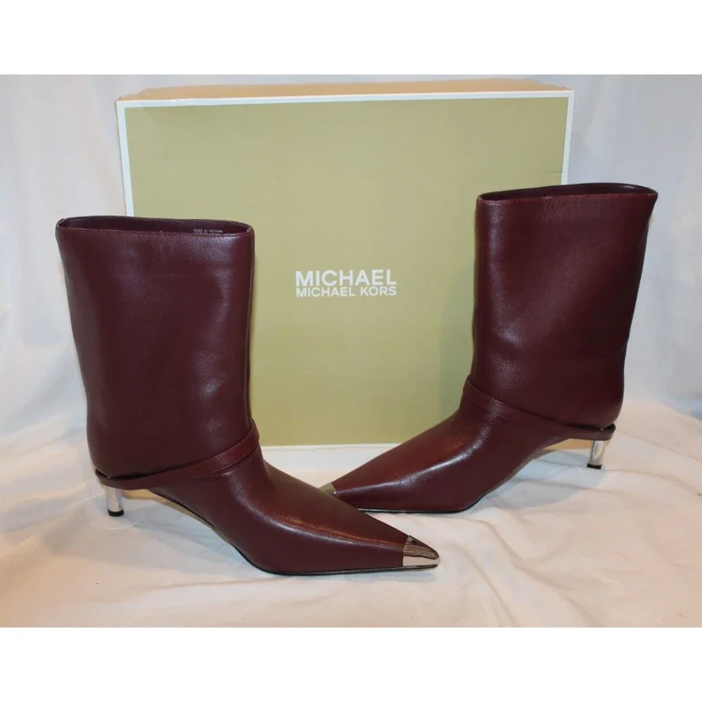 Michael Kors Women's Kasia Leather Buckle Booties Oxblood Red NIB $255 SZ 8.5